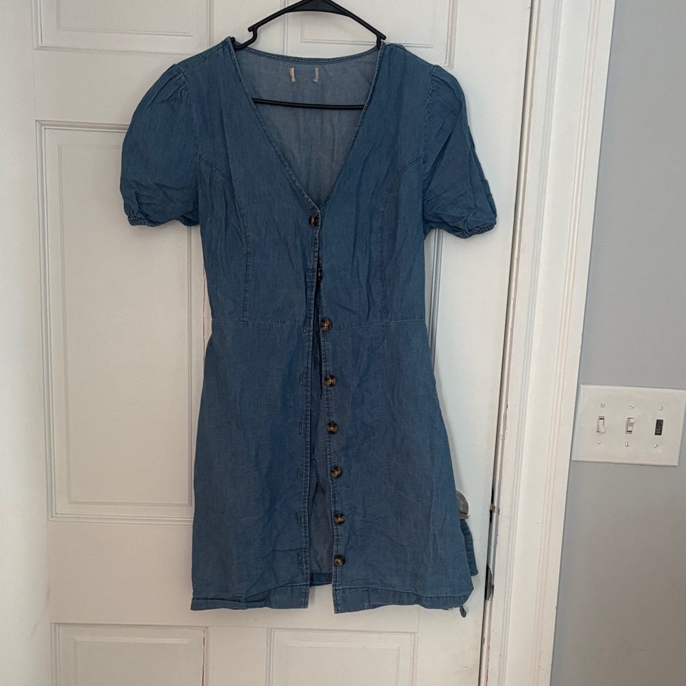 Blue Denim Button-Front Mini Dress